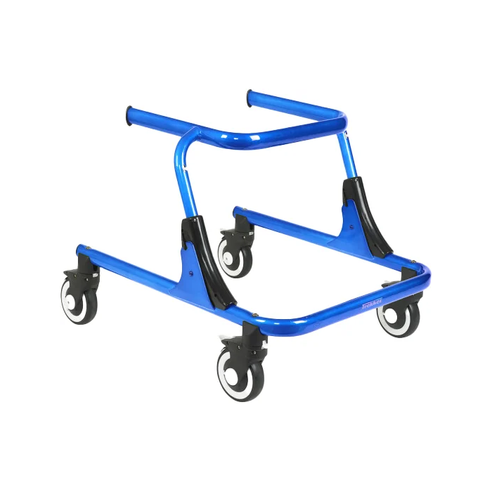 Blue walker with wheels on a white background Blue walker with wheels on a white background